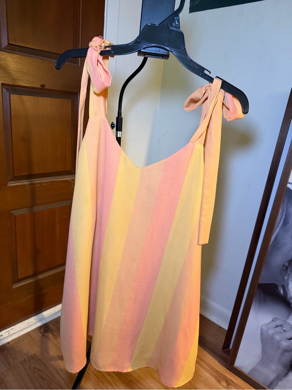 Mumu Tie-Shoulder Striped  dress - Pink & Yellow